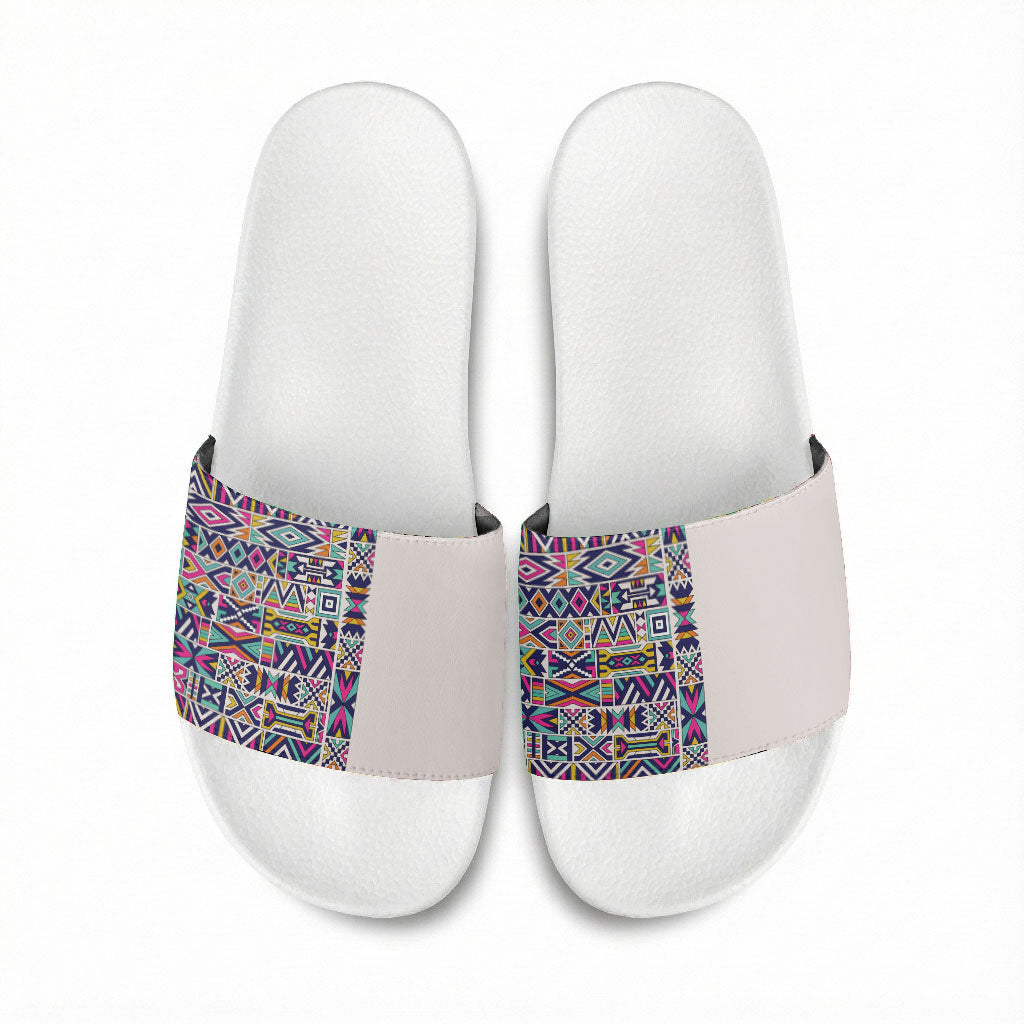 African Ndebele Art Patterns Slide Sandals Beige Half Style