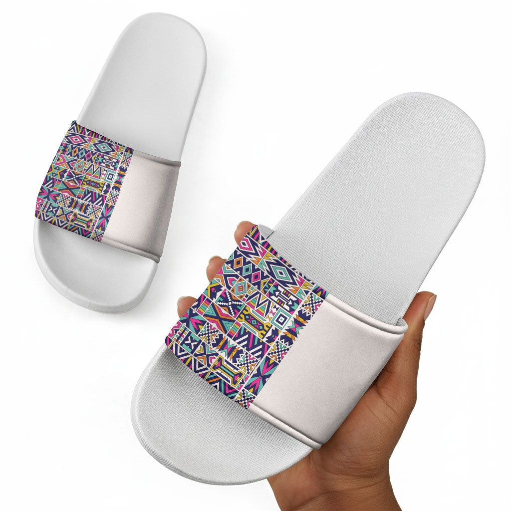 African Ndebele Art Patterns Slide Sandals Beige Half Style