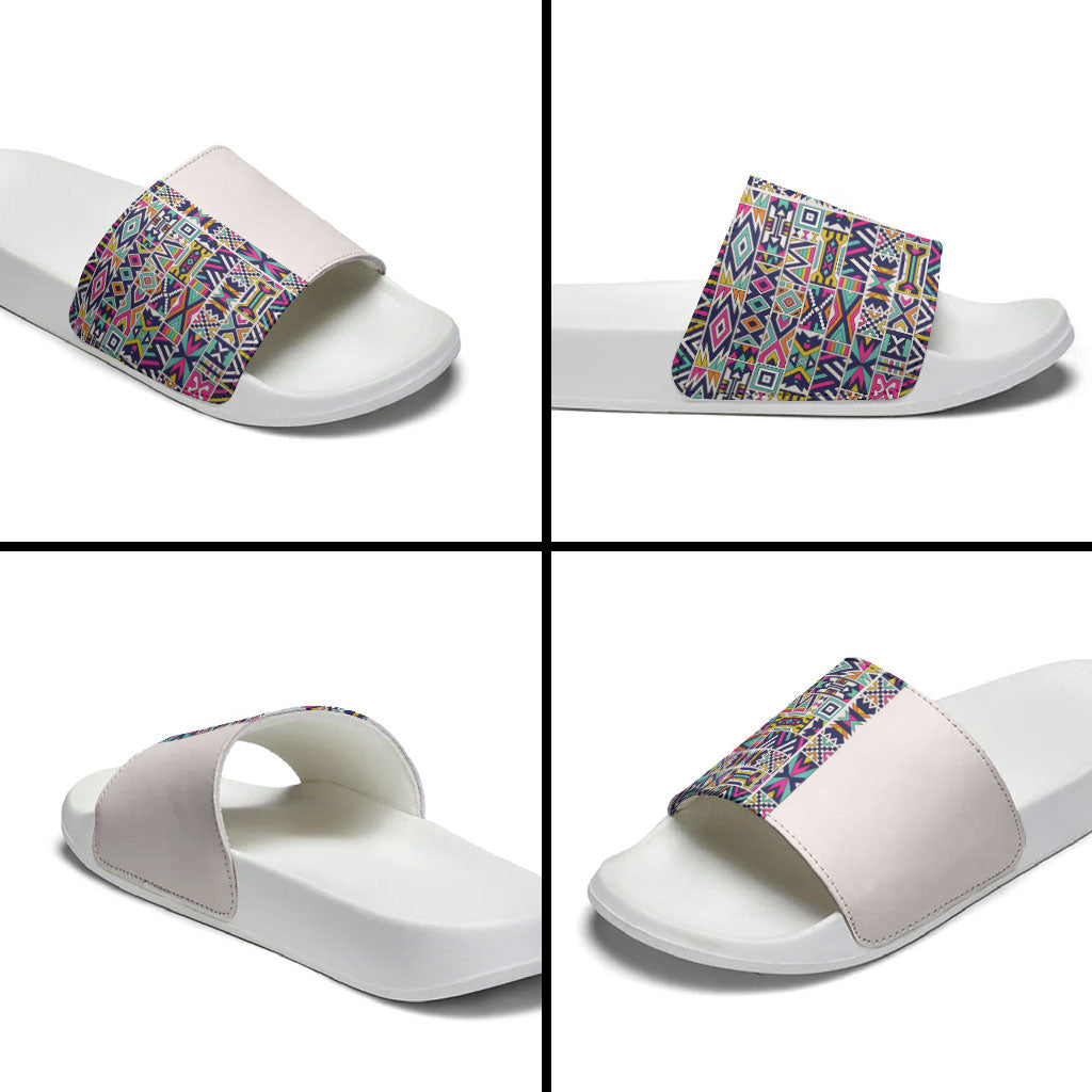 African Ndebele Art Patterns Slide Sandals Beige Half Style