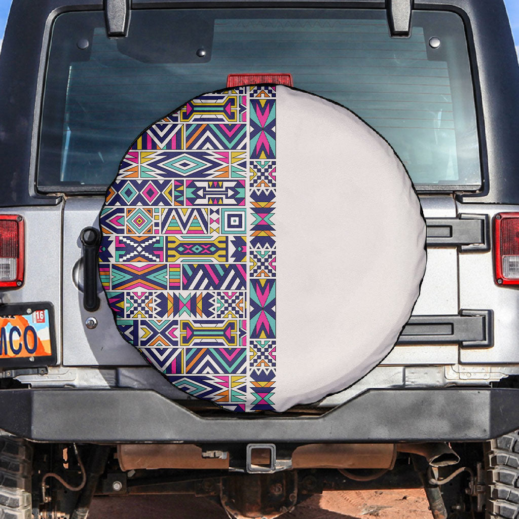 African Ndebele Art Patterns Spare Tire Cover Beige Half Style