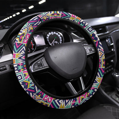 African Ndebele Art Patterns Steering Wheel Cover Beige Half Style
