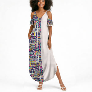 African Ndebele Art Patterns Summer Maxi Dress Beige Half Style