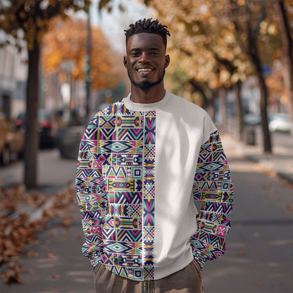 African Ndebele Art Patterns Sweatshirt Beige Half Style