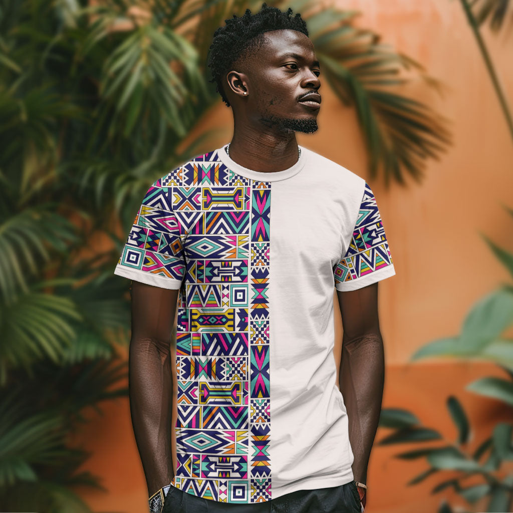 African Ndebele Art Patterns T shirt Beige Half Style