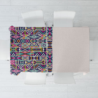 African Ndebele Art Patterns Tablecloth Beige Half Style