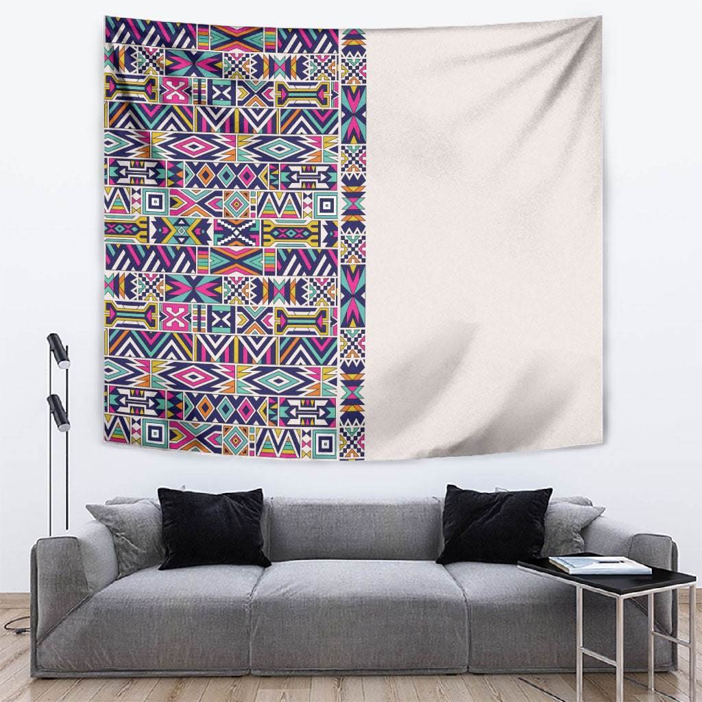 African Ndebele Art Patterns Tapestry Beige Half Style