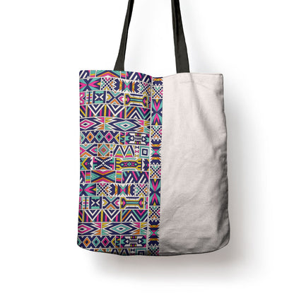 African Ndebele Art Patterns Tote Bag Beige Half Style
