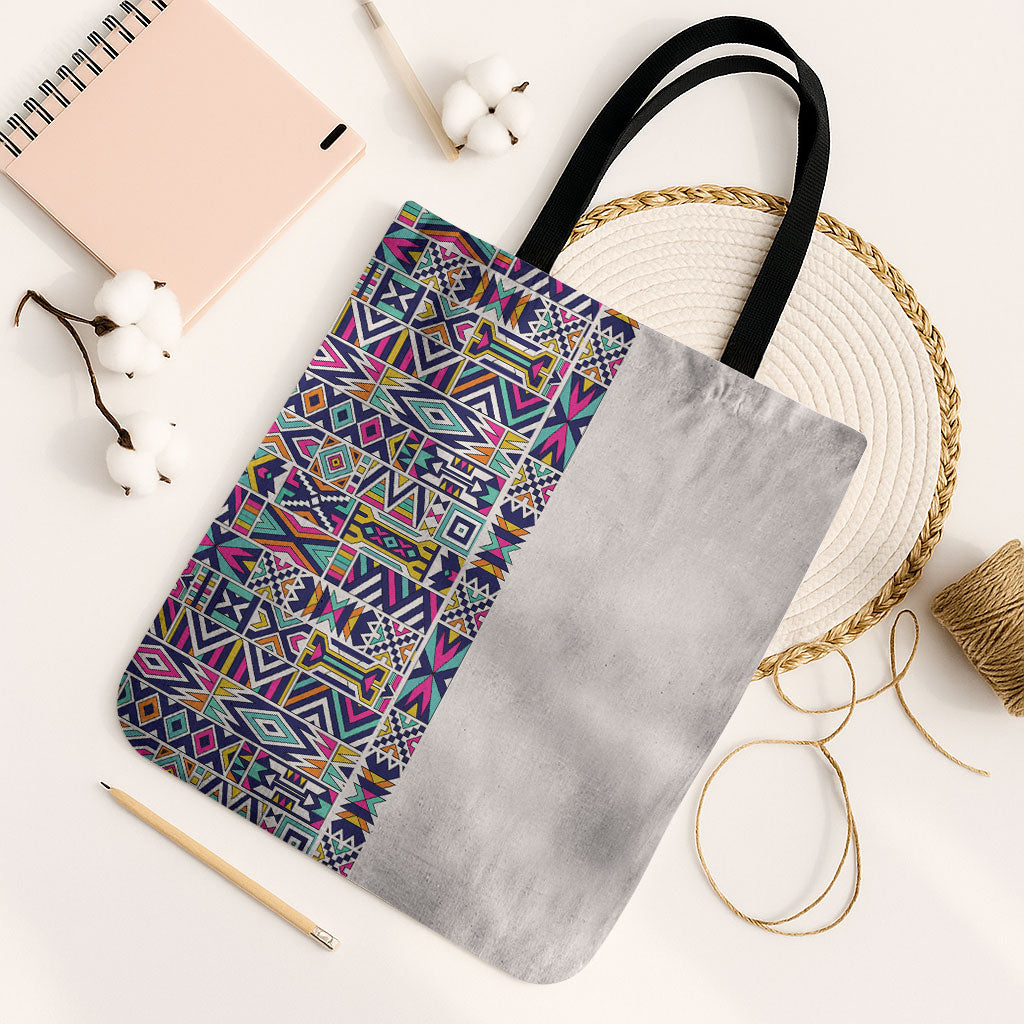 African Ndebele Art Patterns Tote Bag Beige Half Style