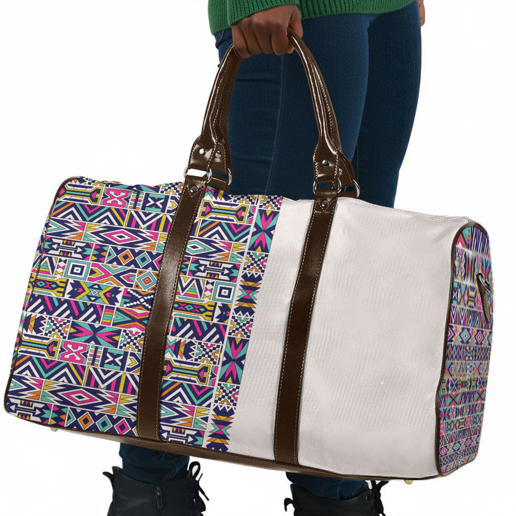 African Ndebele Art Patterns Travel Bag Beige Half Style