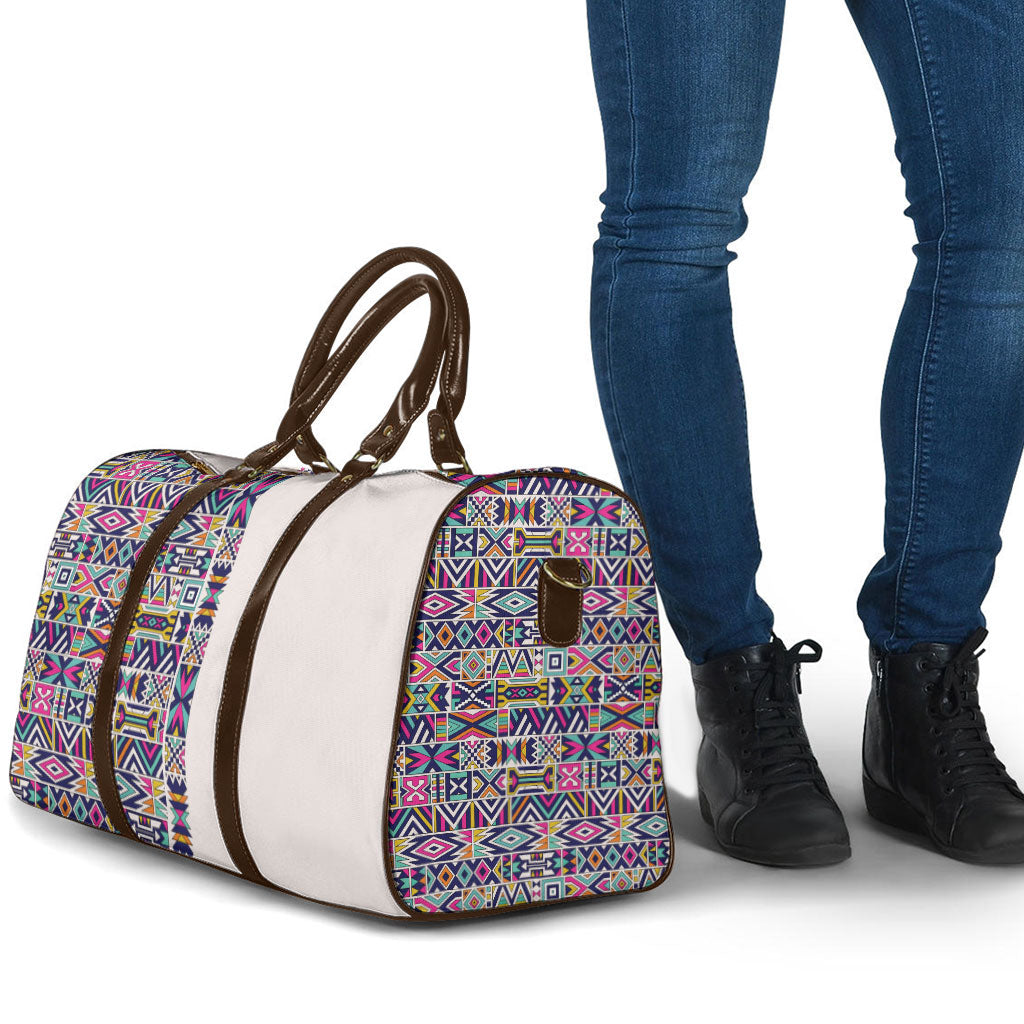 African Ndebele Art Patterns Travel Bag Beige Half Style