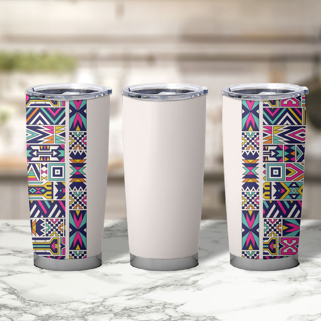 African Ndebele Art Patterns Tumbler Cup Beige Half Style