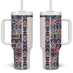 African Ndebele Art Patterns Tumbler With Handle Beige Half Style