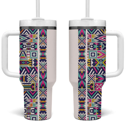 African Ndebele Art Patterns Tumbler With Handle Beige Half Style