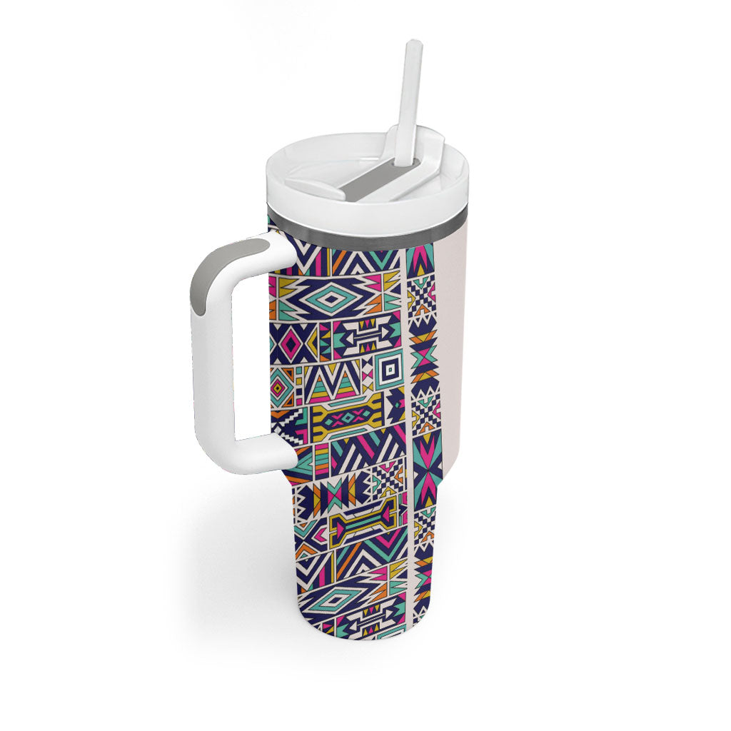 African Ndebele Art Patterns Tumbler With Handle Beige Half Style