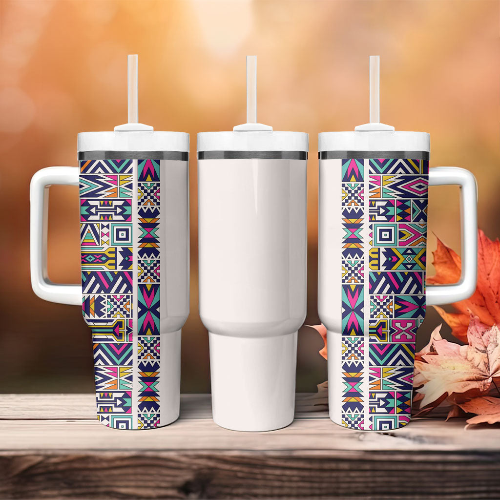 African Ndebele Art Patterns Tumbler With Handle Beige Half Style