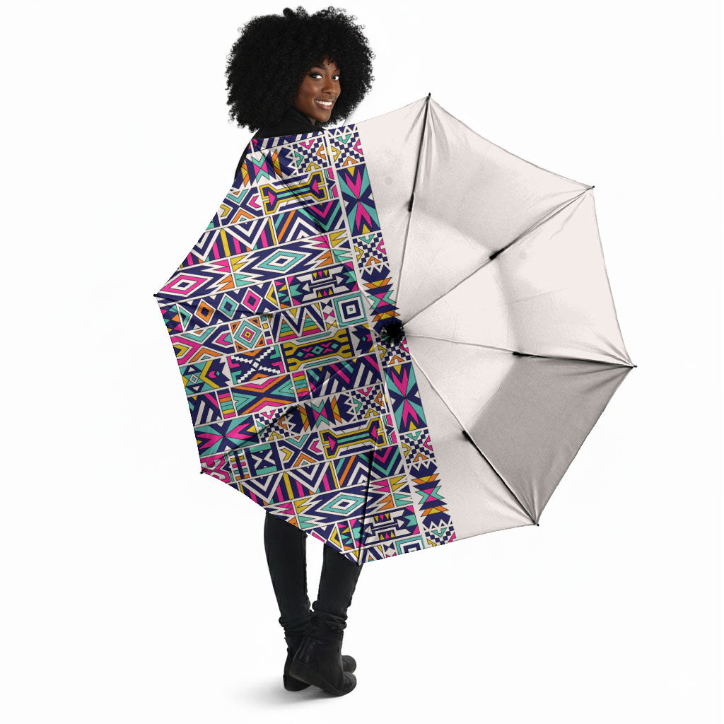 African Ndebele Art Patterns Umbrella Beige Half Style