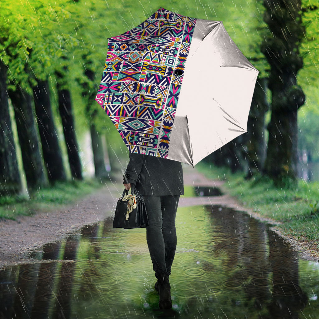 African Ndebele Art Patterns Umbrella Beige Half Style