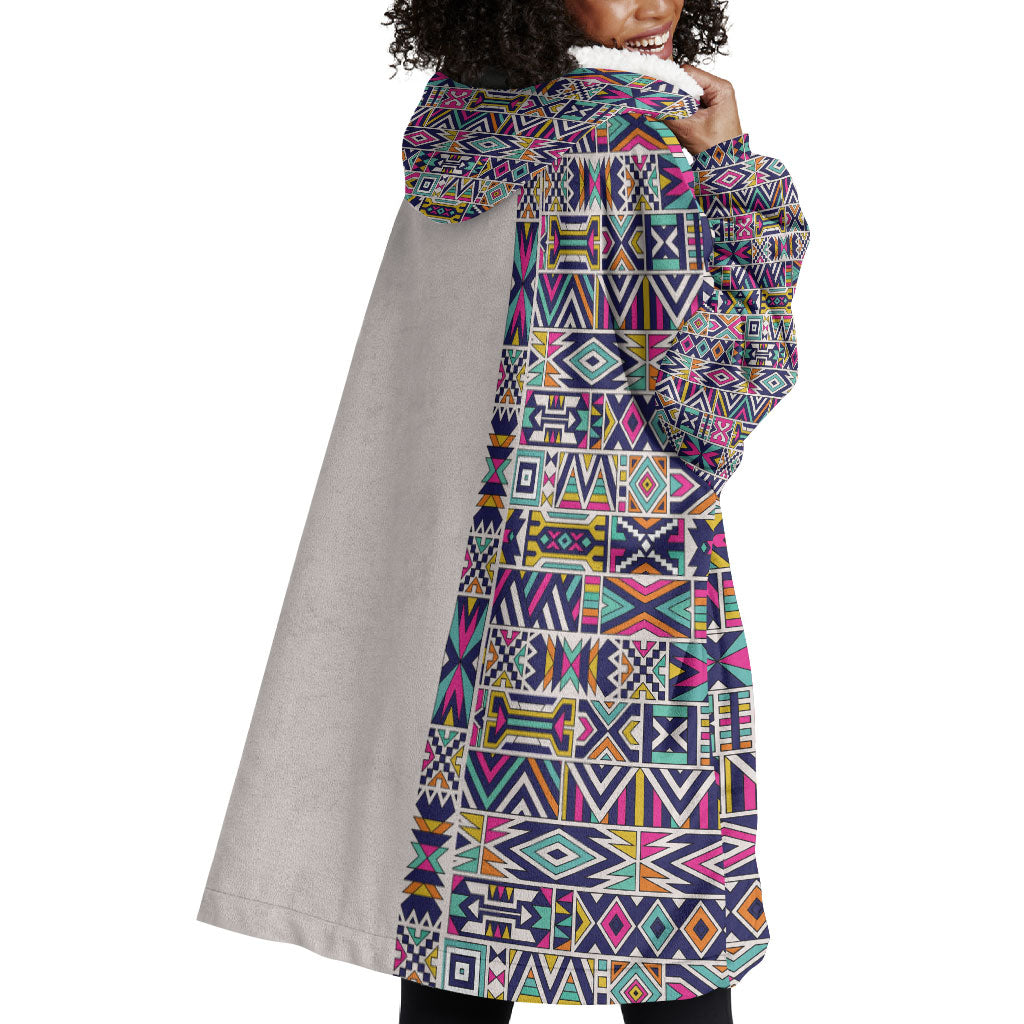 African Ndebele Art Patterns Wearable Blanket Hoodie Beige Half Style