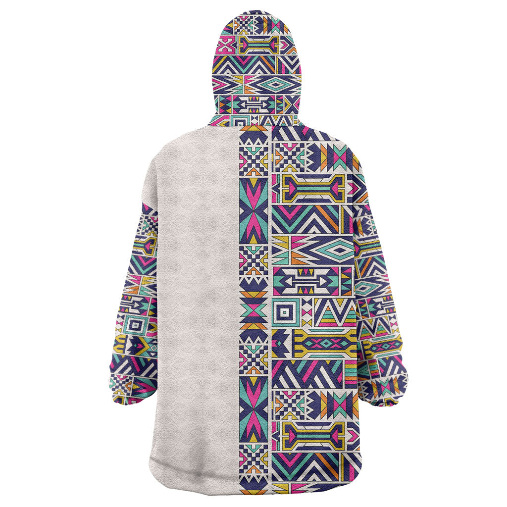 African Ndebele Art Patterns Wearable Blanket Hoodie Beige Half Style