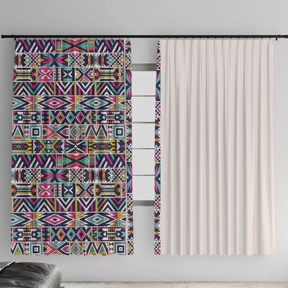 African Ndebele Art Patterns Window Curtain Beige Half Style