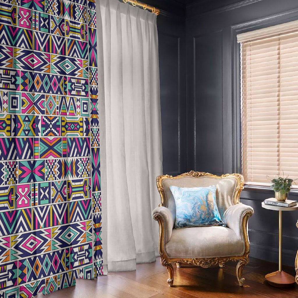 African Ndebele Art Patterns Window Curtain Beige Half Style