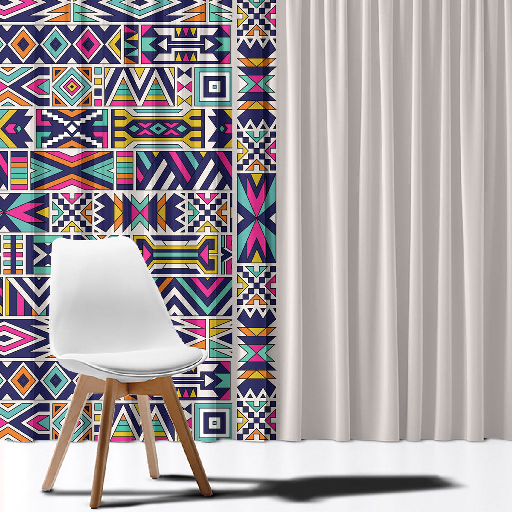 African Ndebele Art Patterns Window Curtain Beige Half Style
