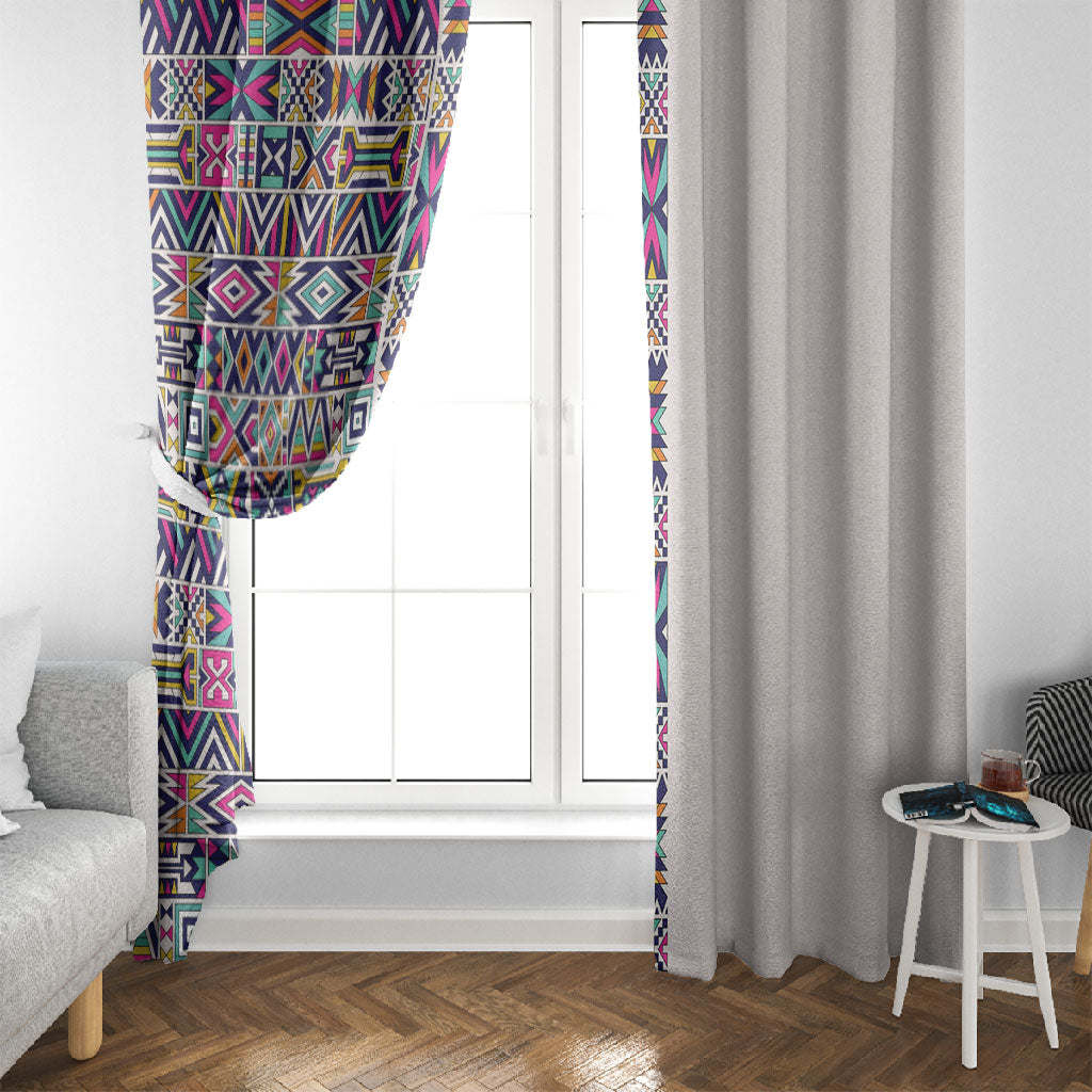 African Ndebele Art Patterns Window Curtain Beige Half Style