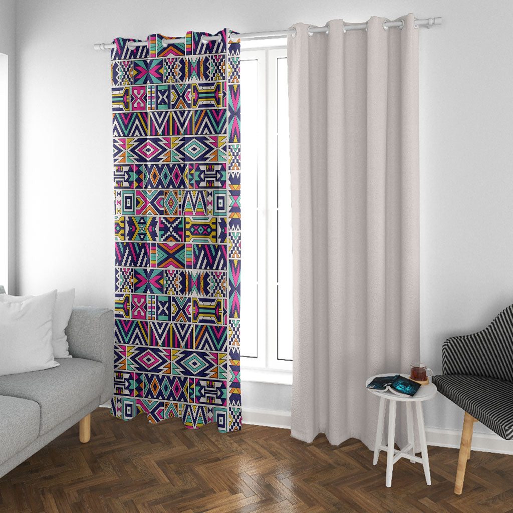African Ndebele Art Patterns Window Curtain Beige Half Style
