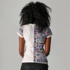 African Ndebele Art Patterns Women V-Neck T-Shirt Beige Half Style