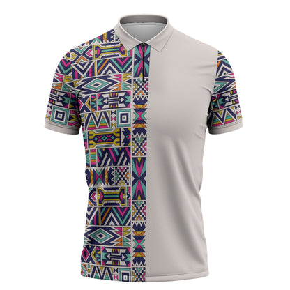 African Ndebele Art Patterns Zipper Polo Shirt Beige Half Style