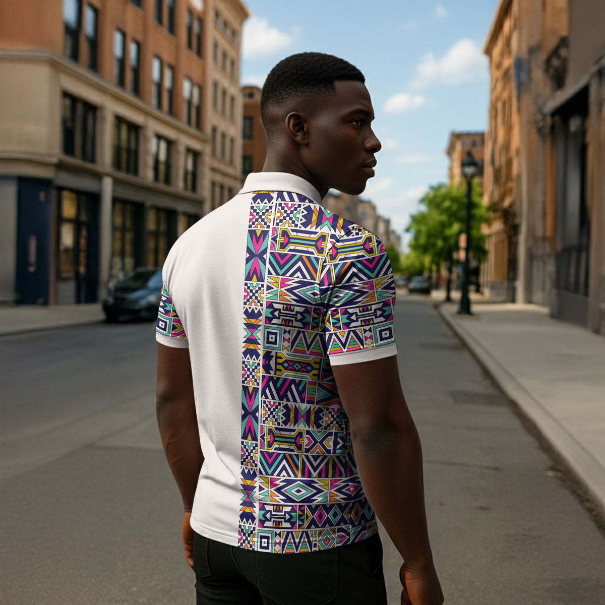 African Ndebele Art Patterns Zipper Polo Shirt Beige Half Style