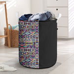 African Ndebele Art Patterns Laundry Basket Black Half Style