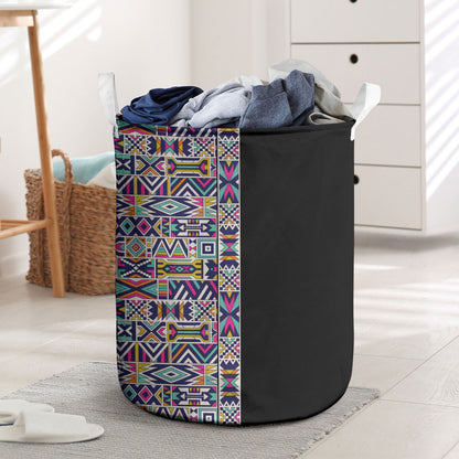 African Ndebele Art Patterns Laundry Basket Black Half Style