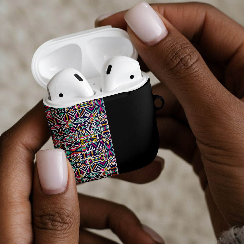African Ndebele Art Patterns AirPods Case Black Half Style