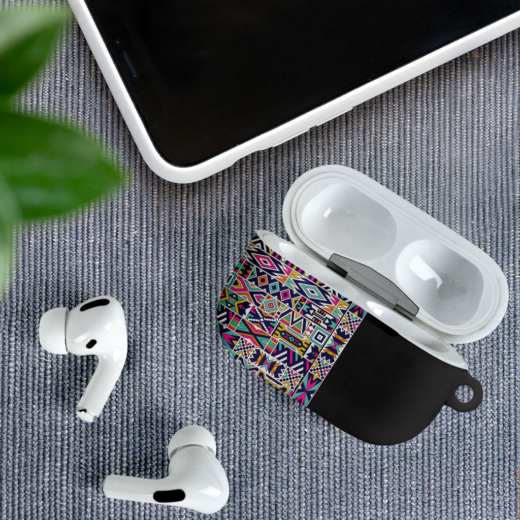 African Ndebele Art Patterns AirPods Case Black Half Style