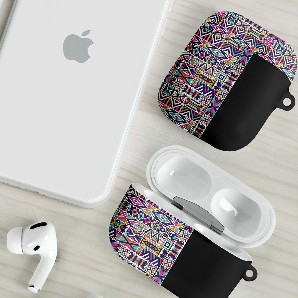 African Ndebele Art Patterns AirPods Case Black Half Style