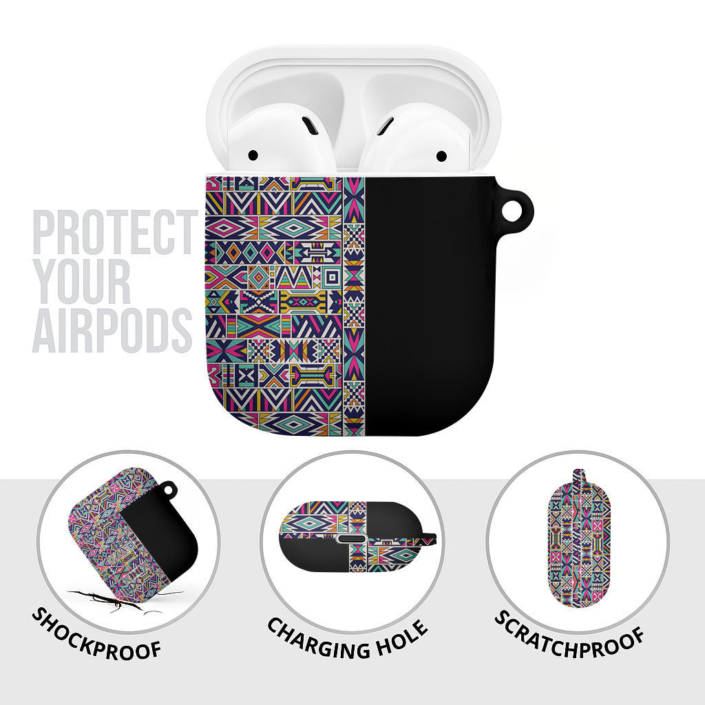 African Ndebele Art Patterns AirPods Case Black Half Style