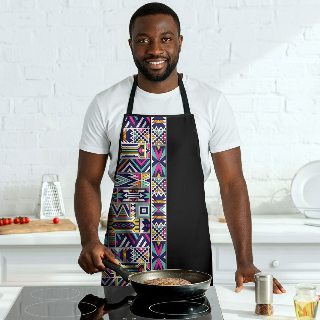African Ndebele Art Patterns Apron Black Half Style