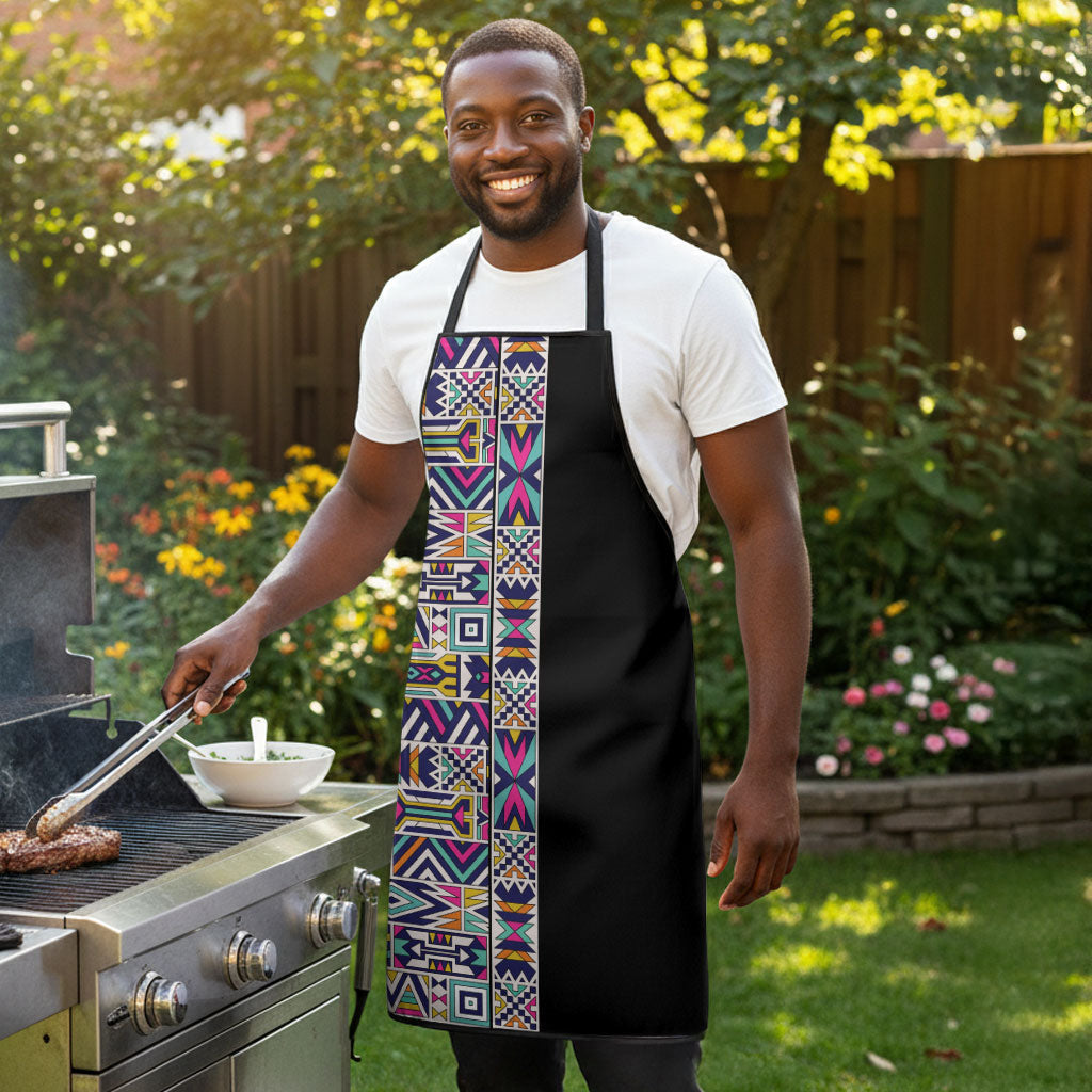 African Ndebele Art Patterns Apron Black Half Style