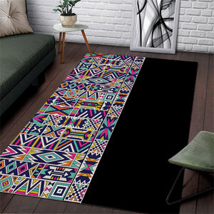 African Ndebele Art Patterns Area Rug Black Half Style