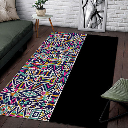 African Ndebele Art Patterns Area Rug Black Half Style