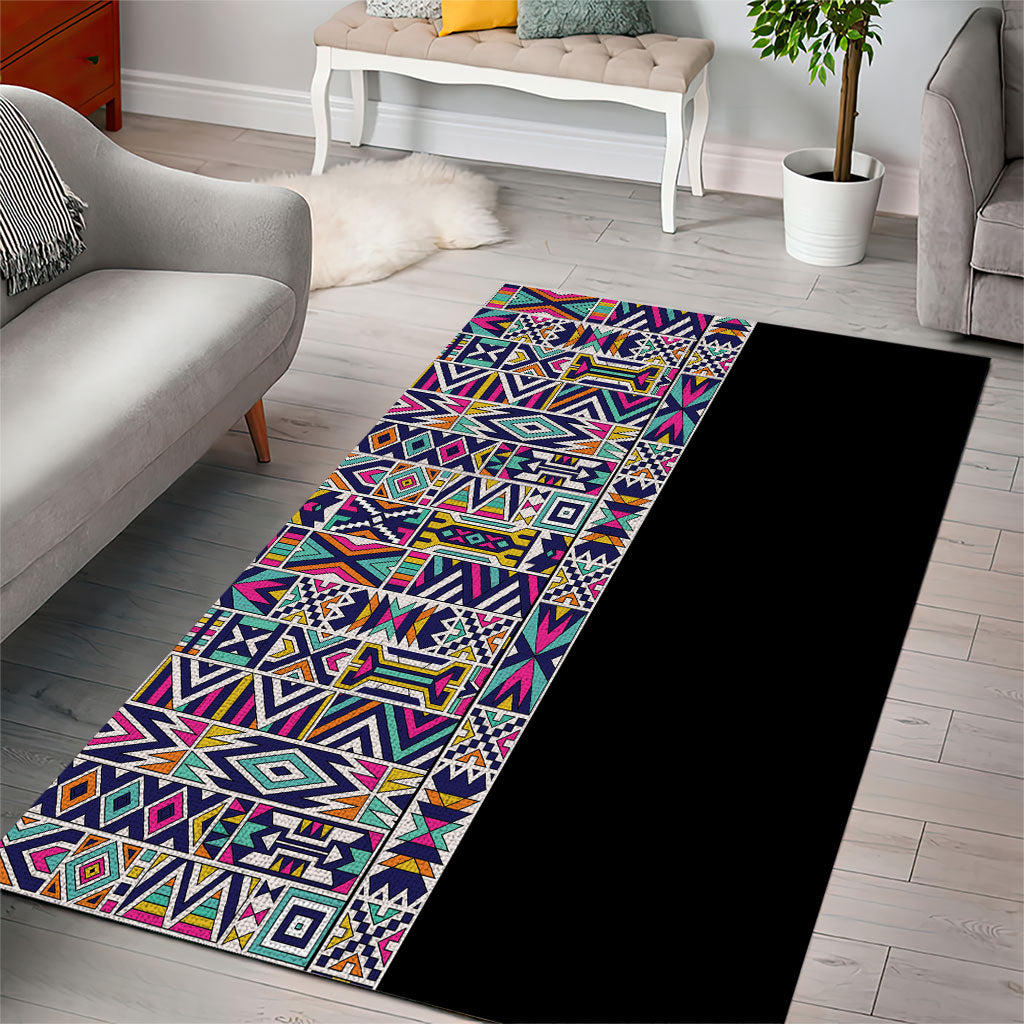 African Ndebele Art Patterns Area Rug Black Half Style