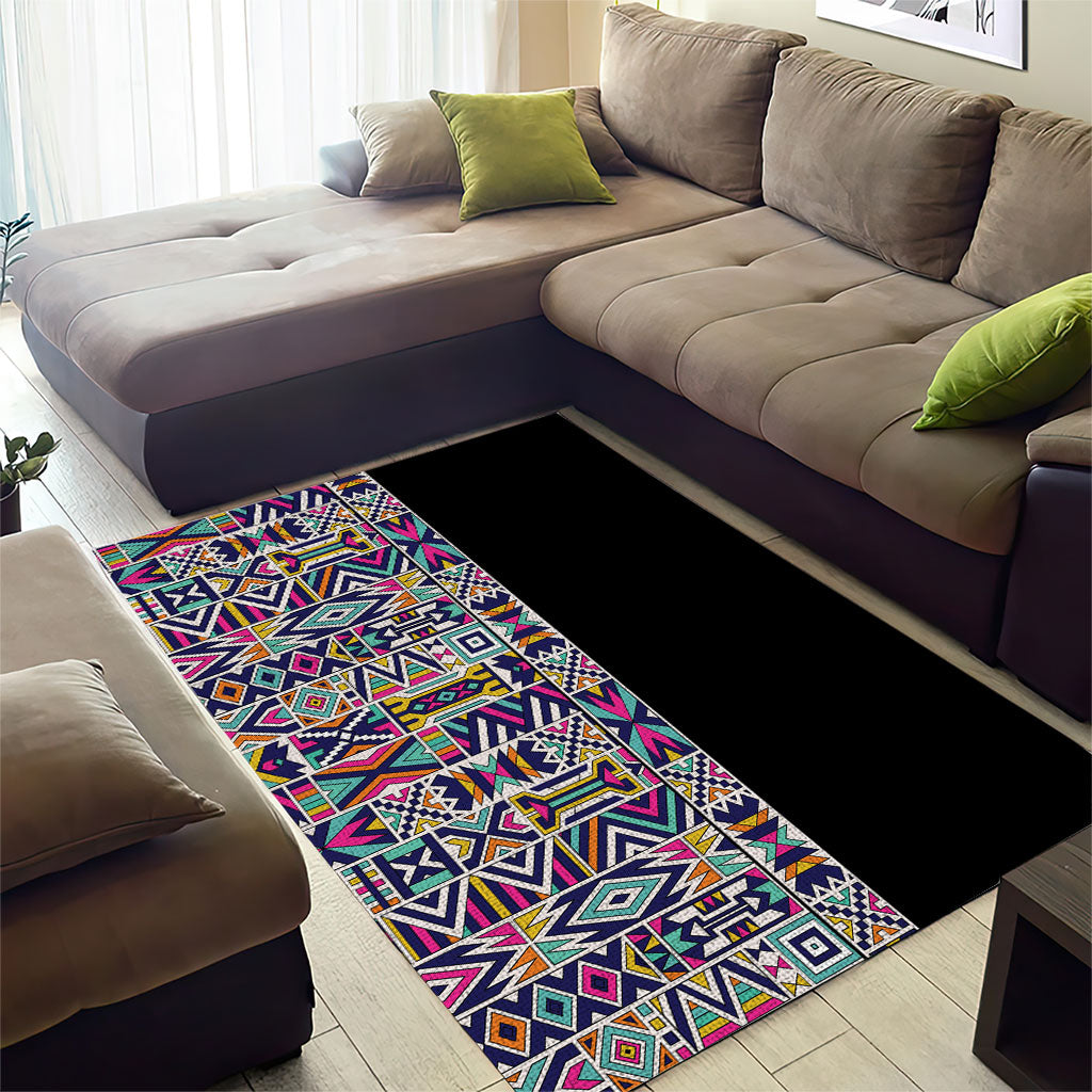 African Ndebele Art Patterns Area Rug Black Half Style