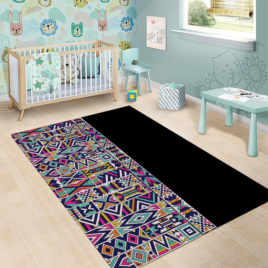 African Ndebele Art Patterns Area Rug Black Half Style