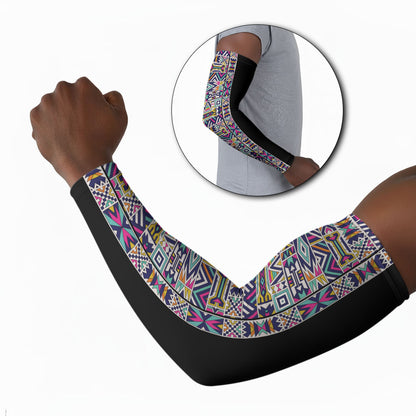 African Ndebele Art Patterns Arm Sleeves Black Half Style