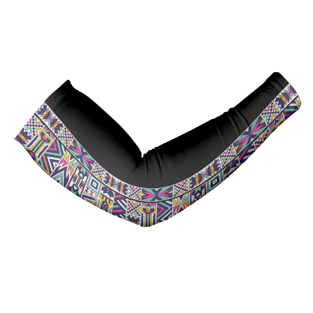 African Ndebele Art Patterns Arm Sleeves Black Half Style