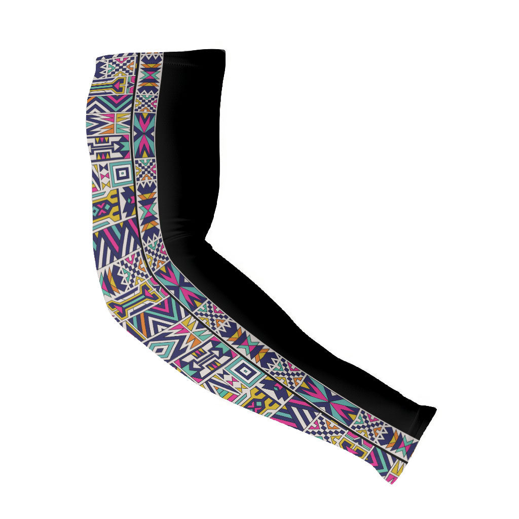 African Ndebele Art Patterns Arm Sleeves Black Half Style