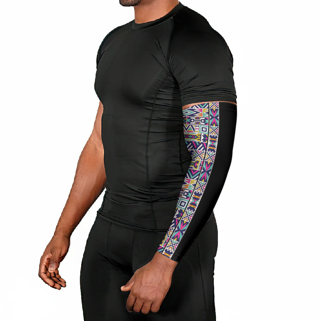 African Ndebele Art Patterns Arm Sleeves Black Half Style