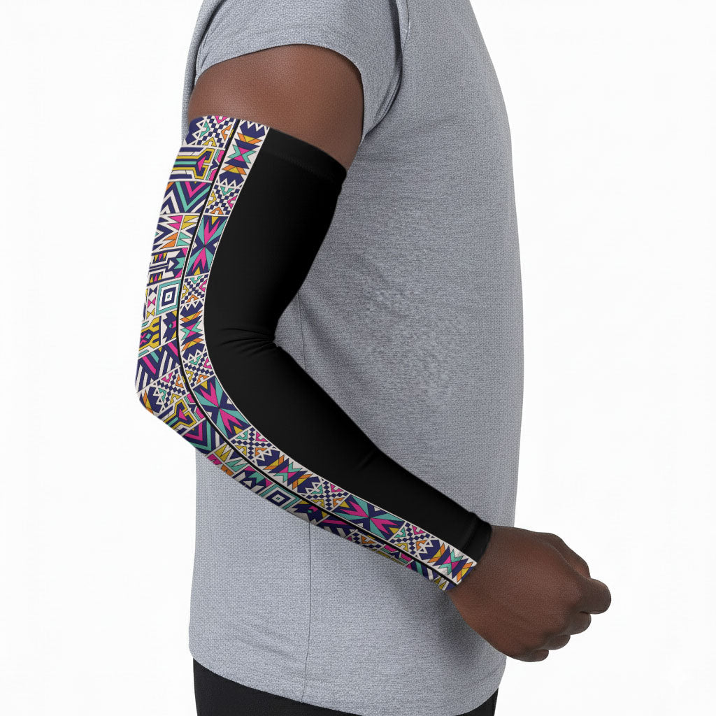 African Ndebele Art Patterns Arm Sleeves Black Half Style