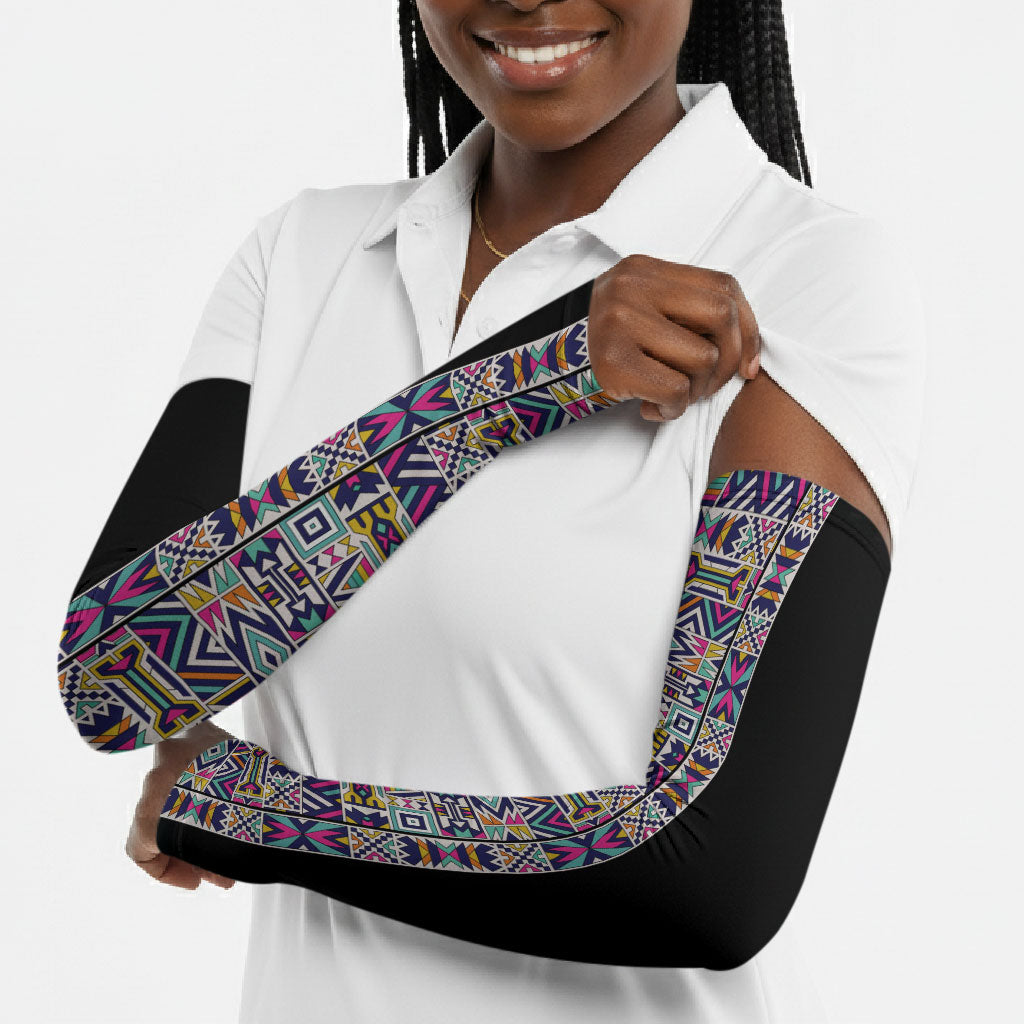 African Ndebele Art Patterns Arm Sleeves Black Half Style